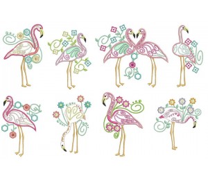 Stickserie - Flowery Flamingo